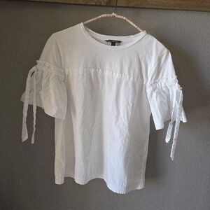 Banana Republic Cinch Tie-Sleeve Top White 100% Cotton S Feminine Romantic Boho